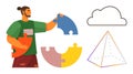 Man Assembling Puzzle Pieces with Cloud and Pyramid Outline Representing Concepts and Problem Solving Royalty Free Stock Photo