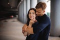 Man comforting his woman outdoor Royalty Free Stock Photo