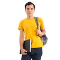 Man coming back from class. Student. Neutral set. He`s on his fe