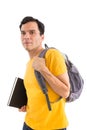 Man coming back from class. Student. Neutral set. He`s on his fe