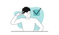 Man complete task vector illustration concept. Business success work and office goal. Character done report and finish check.