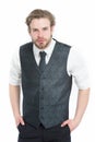 Man or confident gentleman in waistcoat and tie