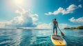 Man Standing on Paddle Board in Ocean Royalty Free Stock Photo