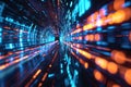 A man confidently walks through a tunnel illuminated by bright lights, creating a dynamic and visually striking scene, Abstract Royalty Free Stock Photo