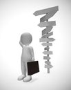 Man confused by too many signposts lost his way and needs guidance - 3d illustration