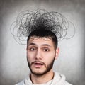 Man with confusing tangle of thoughts Royalty Free Stock Photo