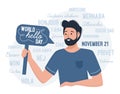 Man congratulates World Hello day November 21