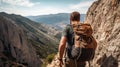 Man conquers mountain peaks Royalty Free Stock Photo