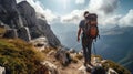 Man conquers mountain peaks Royalty Free Stock Photo