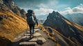 Man conquers mountain peaks Royalty Free Stock Photo