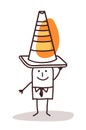 Man With a Construction Cone Sign on his Head