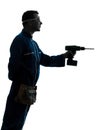 Man construction worker holding drill silhouette Royalty Free Stock Photo