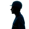 Man construction worker profile sideview silhouette portrait Royalty Free Stock Photo