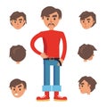 Man Constructor. Character with Set of Six Heads Royalty Free Stock Photo