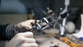 Man constructs a FPV drone from parts