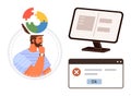 Man Contemplating Puzzle Icon with Monitor and Error Message for Problem-Solving Concept Royalty Free Stock Photo