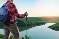 Man in contemplation, sunset, nature. Man standing on a top of mountain, enjoying the beautiful sunset Royalty Free Stock Photo