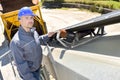 Man control cement factory conveyor Royalty Free Stock Photo