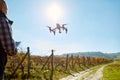 Man control drone in air Royalty Free Stock Photo