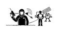 Man Controlling Drone and Robot via Remote Communication, vector design Generative AI Royalty Free Stock Photo