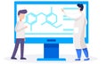 Man controls work in the laboratory. Scientific research. Chemist points to indicators on the screen Royalty Free Stock Photo