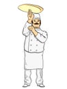 Man Cook Pizza. Chef Tossing Pizza Dough. Comic Book Style Imitation. Vintage Retro Style. Object On A White Background