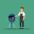 Man is cooking a barbecue grill. Fry meat and sausages on fire. Royalty Free Stock Photo