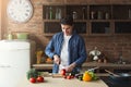 Man preparing delicious and healthy food in the home kitchen Royalty Free Stock Photo