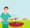 Man cooking on his barbecue Royalty Free Stock Photo