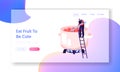 Man Cooking Homemade Fruit Jam or Marmalade Website Landing Page. Tiny Male Character Standing on Ladder