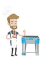 Man cooking meat on gas barbecue grill. Royalty Free Stock Photo