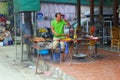 2018, Man cooking outside bbq grill meat, Mai Chau, Vietnam