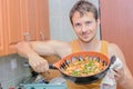 Man cooking paella Royalty Free Stock Photo