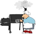 Man Cooking On A Smoker Grill