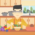 Man cooking vegetable salad vector illustration. Royalty Free Stock Photo