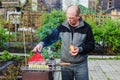 Man cooks barbecue Royalty Free Stock Photo