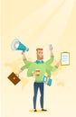 Man coping with multitasking vector illustration. Royalty Free Stock Photo