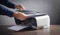 Man copying and scanning documents in office Royalty Free Stock Photo