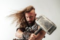 Man in cosplaying Thor isolated on white studio background Royalty Free Stock Photo