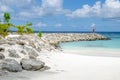 The man costs on the island of Maldives a landscape of the beach of the ocean