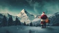 christmas snow costume sky mountain winter holiday nature santa night. Generative AI.