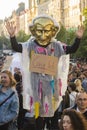 Man in costume ironizing the president Zeman attending the demonstration on Prague Wenceslas square 2017