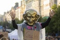 Man in costume ironizing the president Zeman attending the demonstration on Prague Wenceslas square 2017