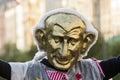 Man in costume ironizing the president Zeman attending the demonstration on Prague Wenceslas square 2017