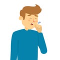 Man coughing and holding fist at mouth