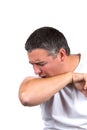 Man Coughing Inside Elbow Royalty Free Stock Photo