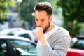 Man Coughing At Outdoor Royalty Free Stock Photo