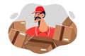 Man courier is confused due to overload and large number of parcels awaiting delivery