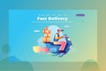 A man courier works as a fast delivery service - Delivery and Cargo Web Page Header Landing Page Template Illustration Royalty Free Stock Photo