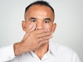 The man cover mouth with hand for silence Royalty Free Stock Photo